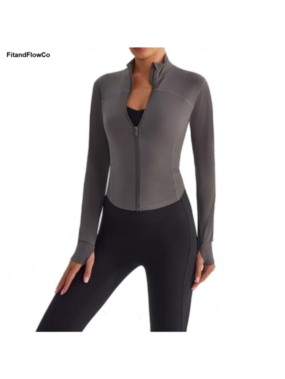 Cropped Workout Jacket Slim Fit Full Zip Lightweight Athletic Yoga Top